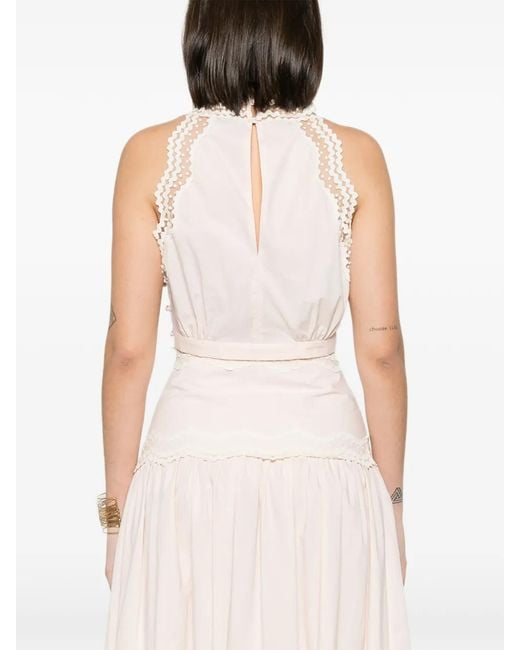 Sandro White Lace-Trim Cropped Top