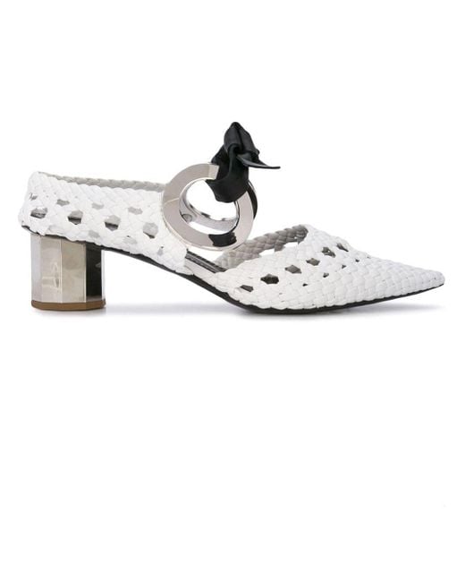 Proenza Schouler Leather Woven Grommet Block Heel Mules in White - Save 34% - Lyst