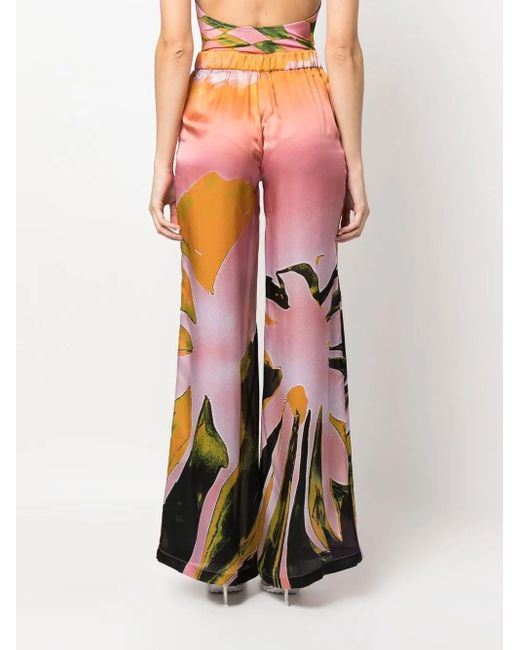 Louisa Ballou Orange Printed Wide Leg Trousers
