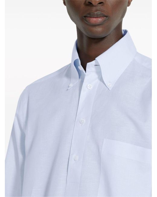 Zegna Blue Long-sleeve Cotton-linen Shirt for men