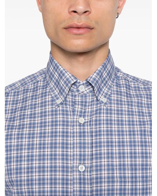 Canali Blue Plaid-Check Shirt for men