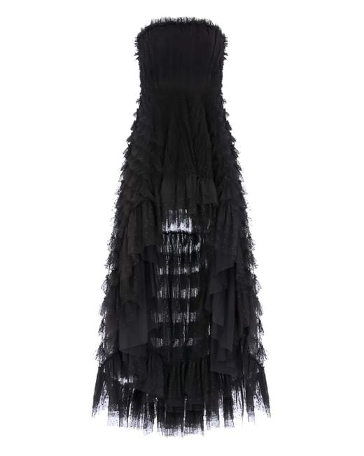 Needle & Thread Women's Black Strapless Ruffled High-Low Dress