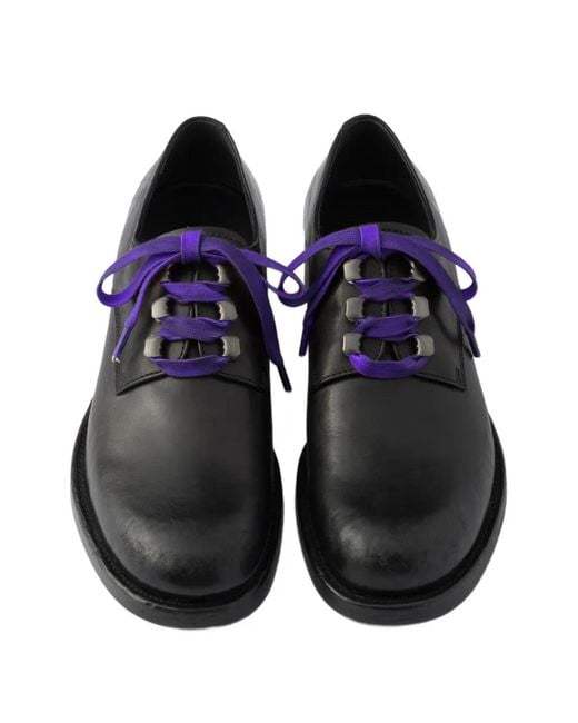 Prada Black Antiqued Leather Lace-Up Shoes