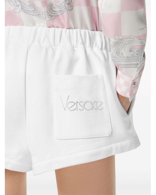 Versace White Logo-embroidered Cotton Shorts