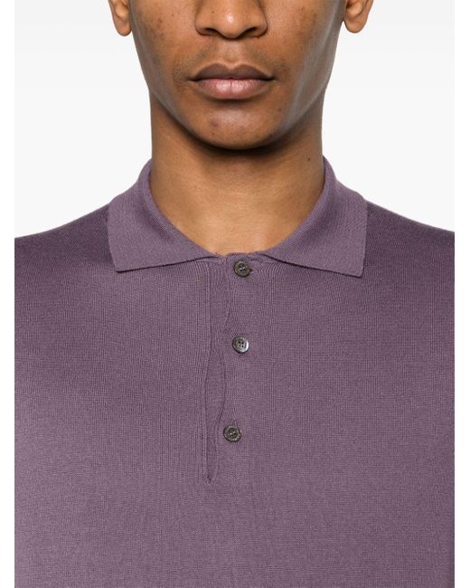 Canali Purple Cotton-blend Knitted Polo Shirt for men