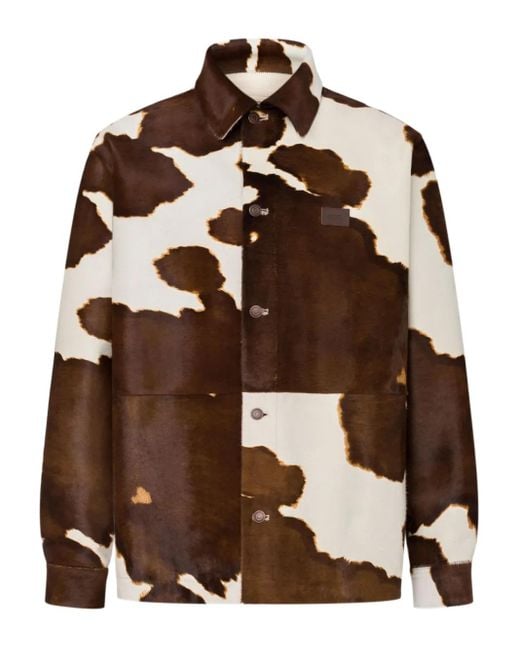 Moschino Brown Cow-Print Button-Up Jacket for men
