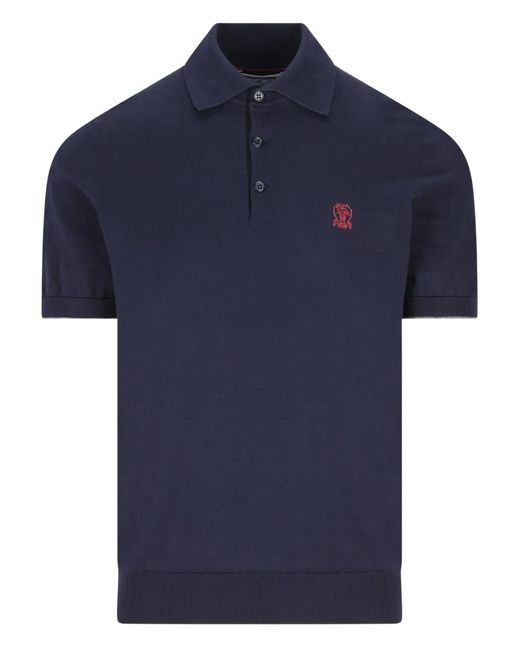 Brunello Cucinelli Blue Logo Cotton Polo Shirt for men