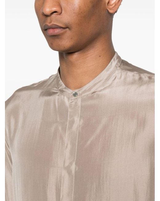 Giorgio Armani Zijden Overhemd Met Bandkraag in het Natural voor heren