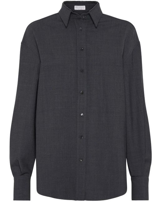 Brunello Cucinelli Blouse Met Lange Mouwen En Monili Kralen in het Blue