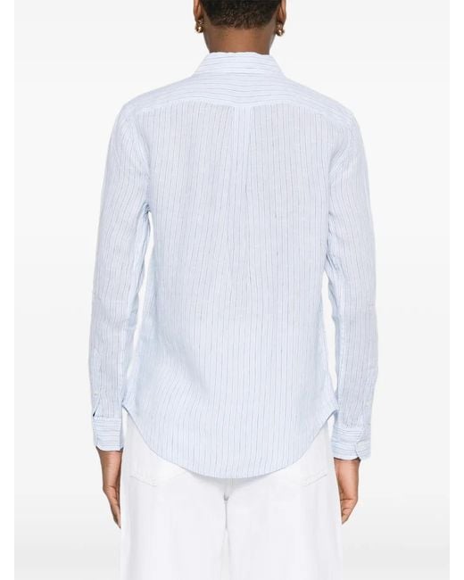 Polo Ralph Lauren White Ralph Lauren Spread-Collar Linen Shirt With Buttoned Placket