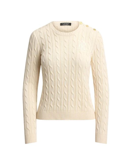 Ralph Lauren White Cable-Knit Button-Detail Sweater