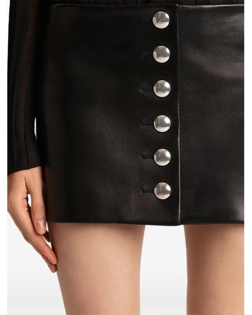 Khaite Black Button-Front Leather Mini Skirt