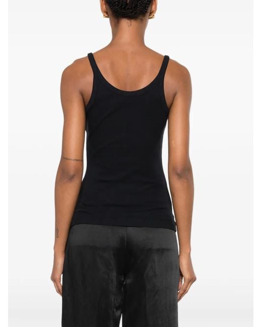 Sandro Black Ribbed Vest Top With Lace