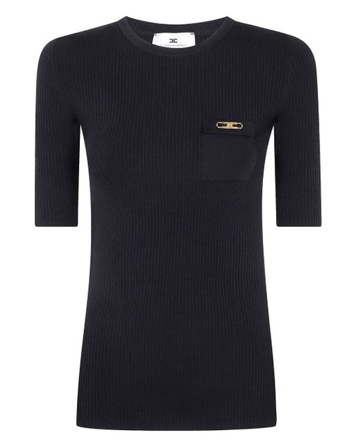 Elisabetta Franchi Black Ribbed Chain-Embellished Top