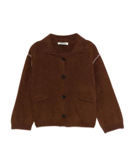 Max & Moi Brown Giselle Chain-Trimmed Button Cardigan