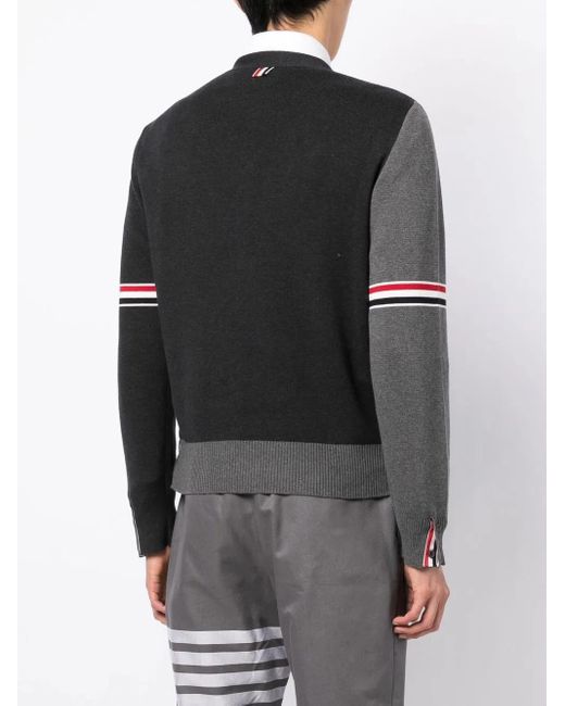 Thom Browne Black Tonal Panelled Cotton Cardigan for men