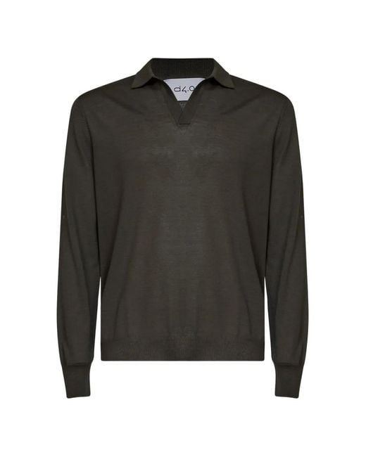 D4.0 Black Virgin-Wool Open-Collar Sweater for men