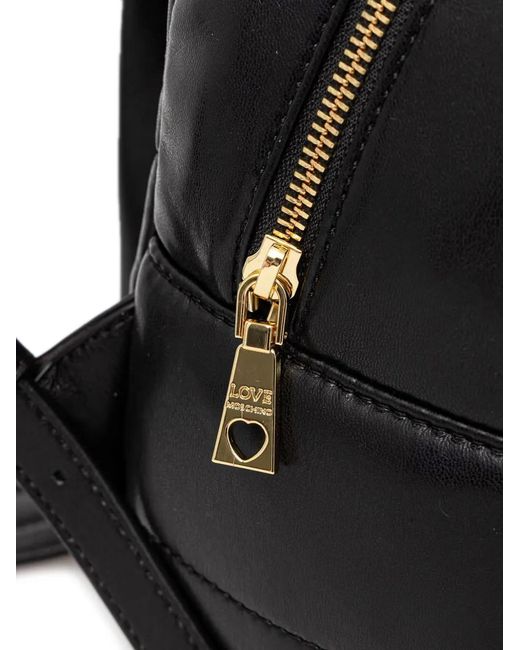 Love Moschino Black Quilted Logo-Patch Backpack