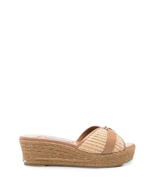 Jimmy Choo Natural Leda Logo-Plaque Wedge Sandals