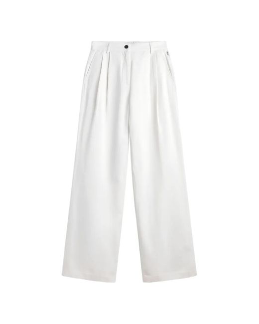 Ecoalf White Pleated Wide-Leg Trousers