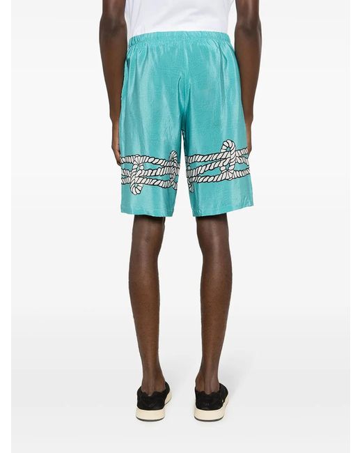 Amir Slama Blue Graphic-Print Silk Bermuda Shorts for men