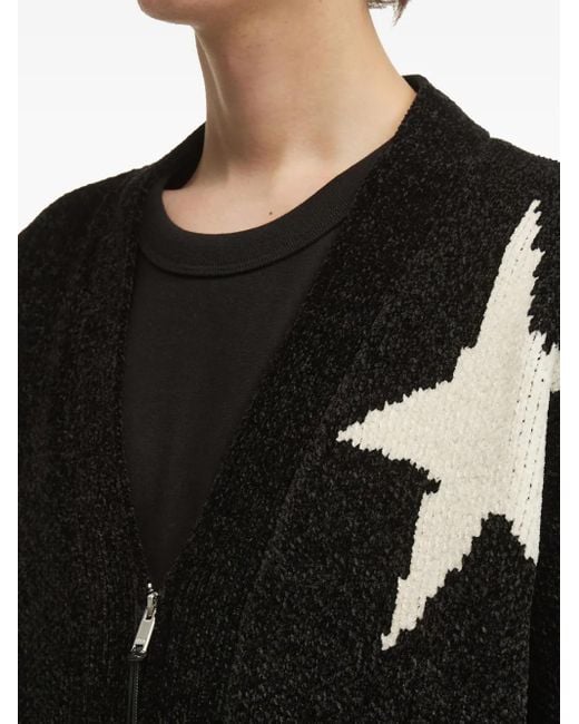 FIVE CM Black Star-Pattern Zip-Front Cardigan for men