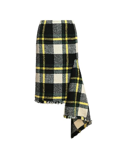 Essentiel Antwerp Green Checked Frayed-Edge Midi Skirt