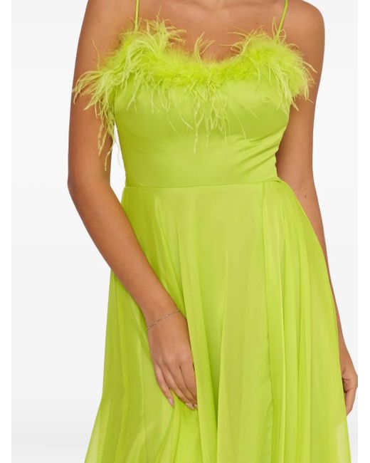 Forever Unique Maxi-Jurk Met Afwerking Van Veren En Split in het Green