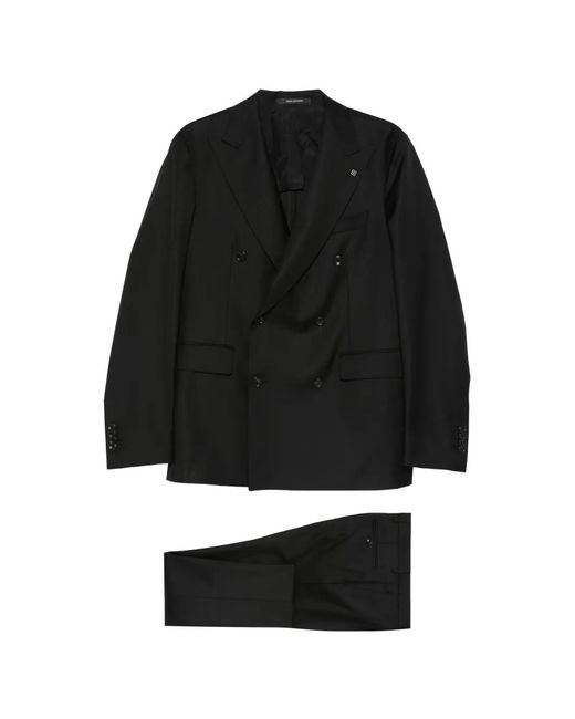 Tagliatore Black Cotton Double-Breasted Suit for men