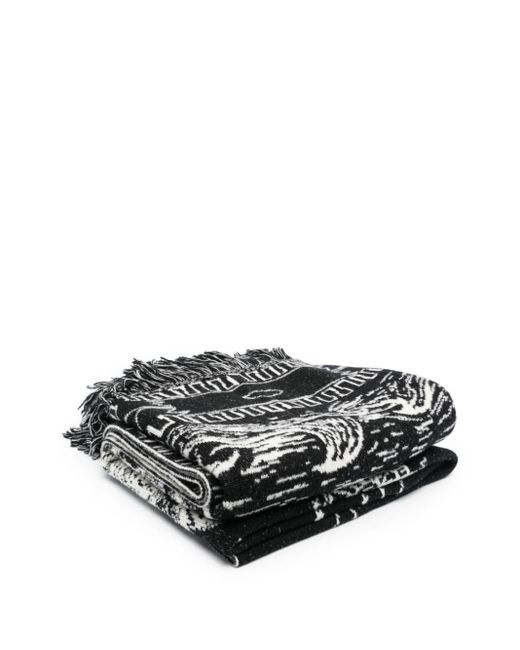 Alanui Black Intarsia-knit Frayed Scarf for men