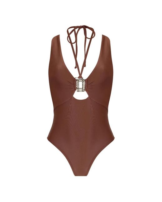 Amir Slama Brown Tie-Fastening Cutout Swimsuit