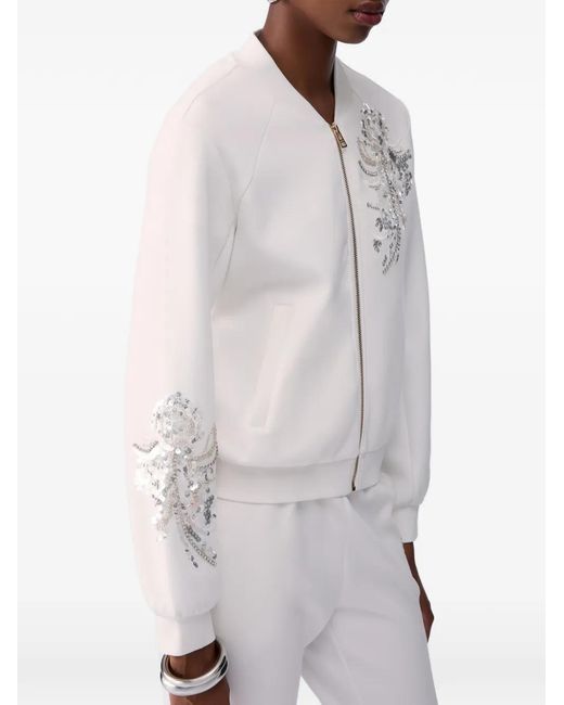 Liu Jo White Sweatshirt With Zip And Bejewelled Embellishment