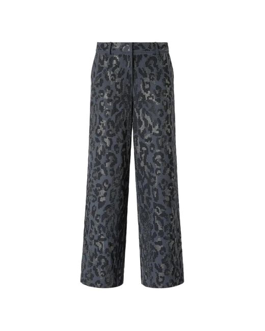 Pinko Gray Wide-Leg Trousers With Animal-Print And Micro-Strass