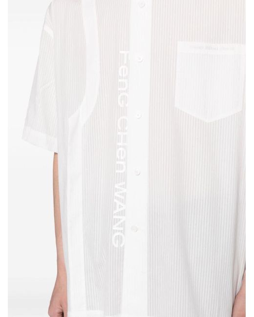 Feng Chen Wang White Logo-print Striped Cotton Shirt for men