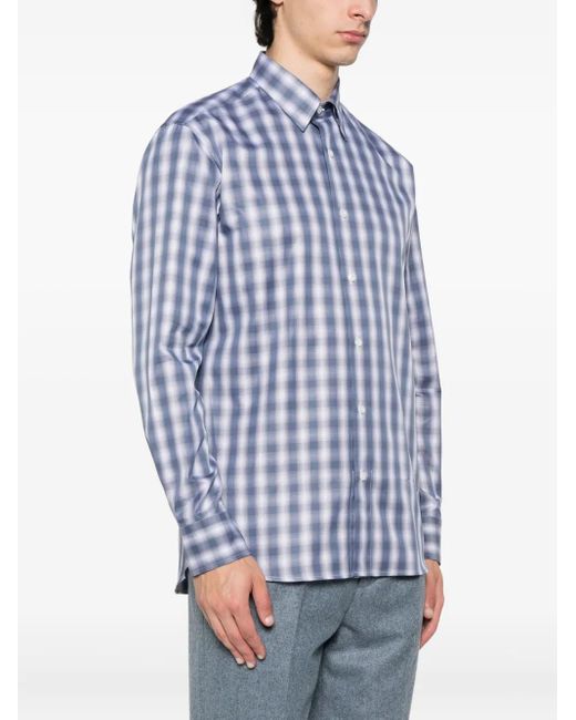 Brioni Blue Checked Cotton Shirt for men