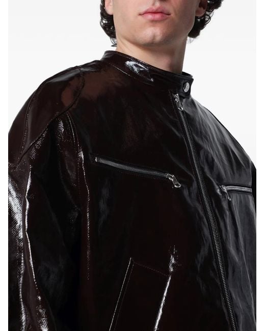 Séfr Black Ristretto Racer Zip-Up Linen Jacket for men