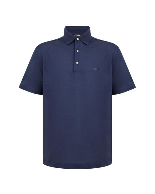 Zegna Blue Cotton Piquet Polo Shirt for men