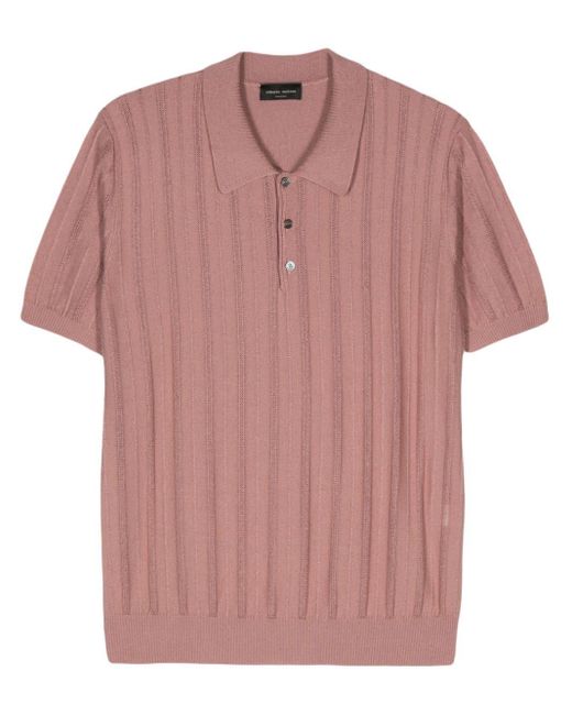 Roberto Collina Short-sleeve knitted polo shirt in Pink für Herren