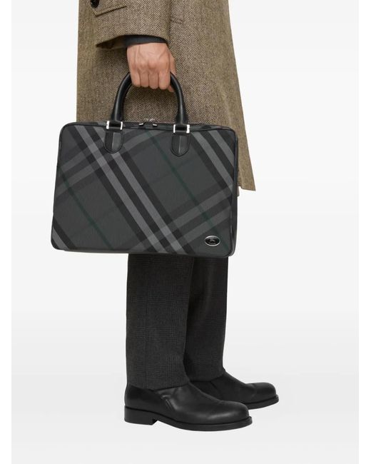 Burberry Black Check-Pattern Briefcase for men