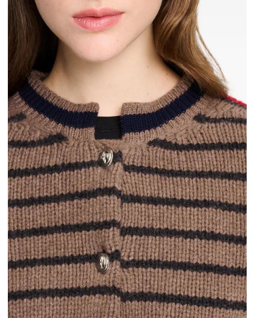 Barrie Brown Stripe-Pattern Chunky-Knit Cardigan