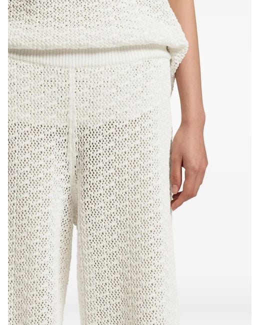 Boss White Crochet-Knit Wide-Leg Trousers