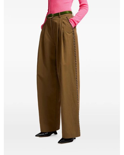 Essentiel Antwerp Natural Stud-Embellished Pleated Palazzo Pants