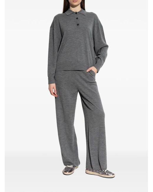 Anine Bing Gray Buttoned Polo Top