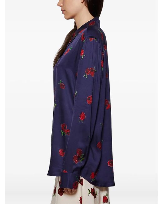 Khaite Blue Rose-Print Button-Down Shirt