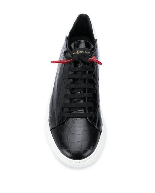 Giuliano Galiano Black Crocodile-Embossed Nemesis Sneakers for men