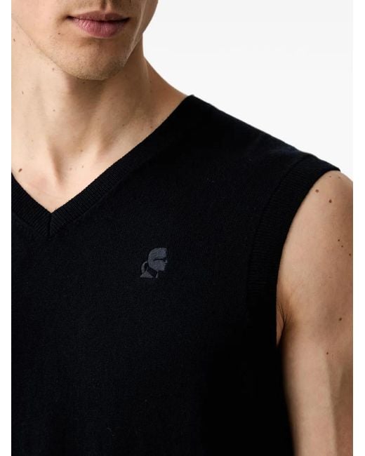 Karl Lagerfeld Black Logo-Embroidered V-Neck Sweater for men