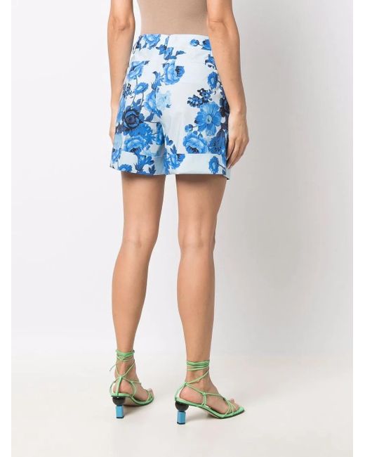P.A.R.O.S.H. Blue Floral-Print High-Waisted Shorts