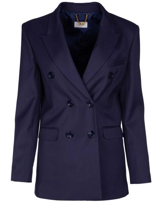 Elisabetta Franchi Blue Peak-Lapels Double-Breasted Blazer