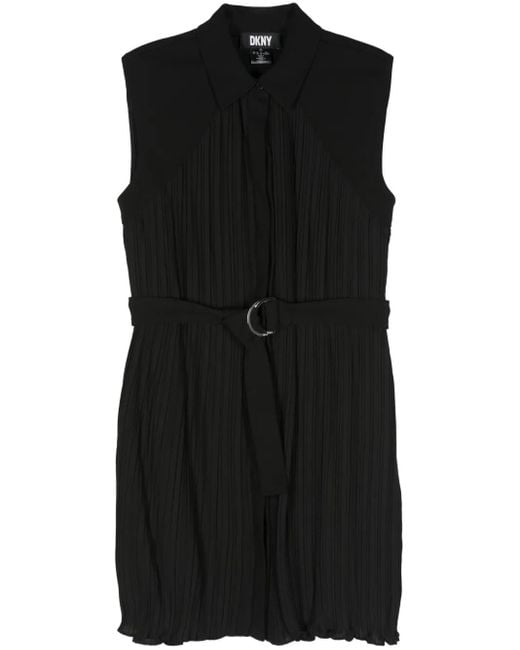 DKNY Black S/S Pleated Slip Dress