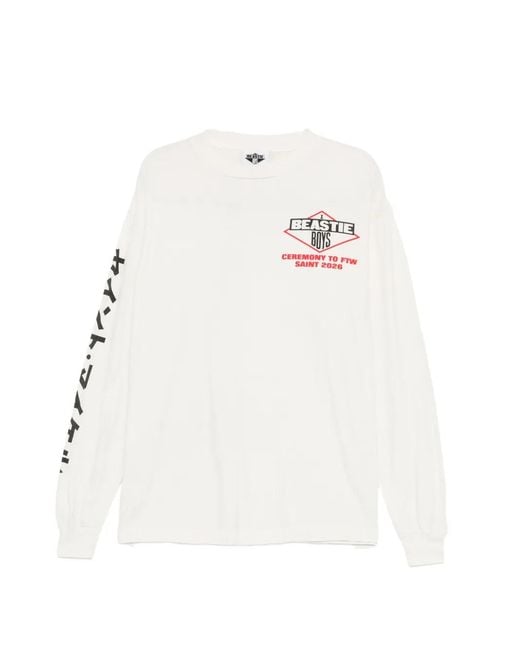 Le Mont St Michel White Graphic-Print Long-Sleeve T-Shirt for men